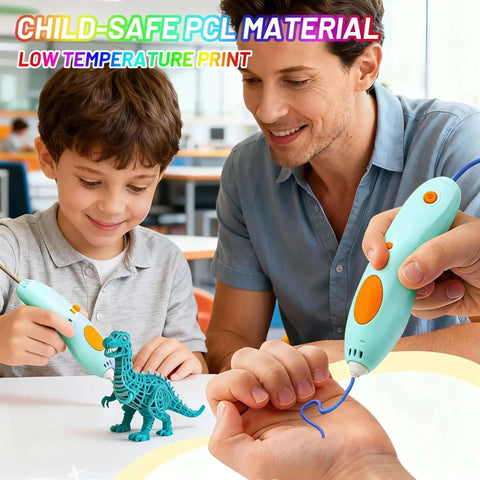 Father and son using 32 Color 2.5Mm 3D Pen Filament Refill For 3Doodler Start Plus Low Temperature to create a 3D dinosaur