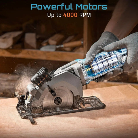 Mini Circular Saw With Laser Guide For Precise Wood Metal Tile And Plastic Cuts Seesii Corded 4.8 Amp 4000 RPM in use