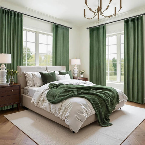 Room with Dual Layer Linen Blackout Curtains 96 Inch Long 2 Panels For Living Room Olive Green Insulated Farmhouse Style Drapes