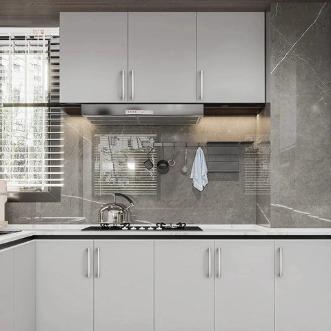 Modern kitchen with cabinets featuring 10 Pack Brushed Satin Nickel Cabinet Pulls For 5 Inch Hole Centers Durable Metal Construction Kitchen Cabinet Handles And Drawer Pulls With Easy Install ZH0032.