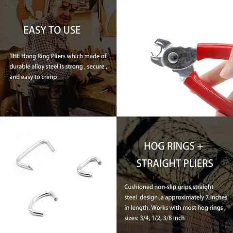 Heavy Duty Hog Ring Kit With Pro Pliers, 270 Rings In 3 Sizes, Galvanized Steel, product showcase with pliers and rings