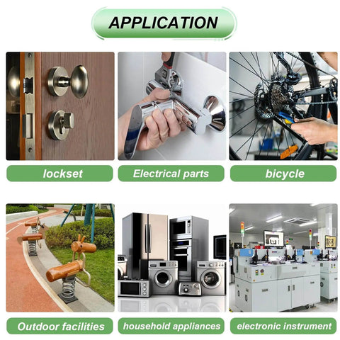 Various applications of hardware including locksets, electrical parts, bicycles, outdoor facilities, appliances, and instruments.
