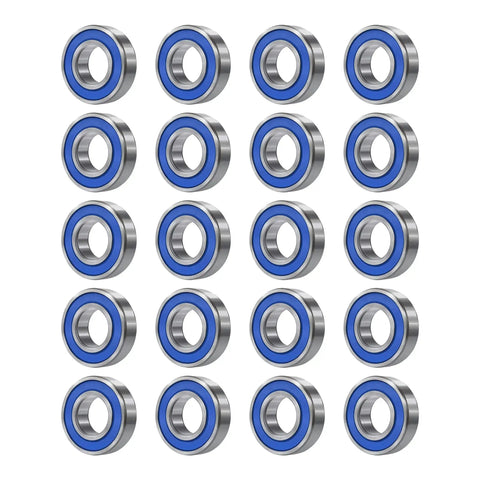 Pro Grade Deep Groove Ball Bearing 6x12x4mm MR126-2RS 20 Pack, blue rubber sealed, chrome steel, ideal for industrial machinery.
