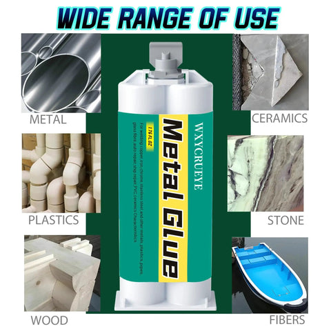 Heavy Duty Waterproof Metal Glue For Metal Repair And Bonding, High Strength Epoxy Adhesive For Metal Plastic Ceramic PVC And Fiberglass, Heat And Corrosion Resistant, Includes Mixing Syringe And Applicator, 1.76 Ounce Bottle with images of materials