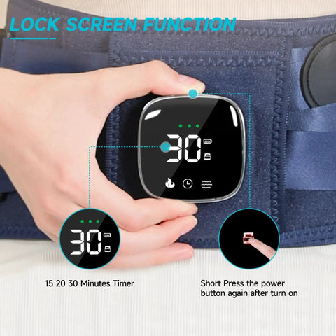 Person adjusting Cordless Back Relief Heating Pad With Built In Massager And Wearable Lumbar Support In 3 Heat Levels
