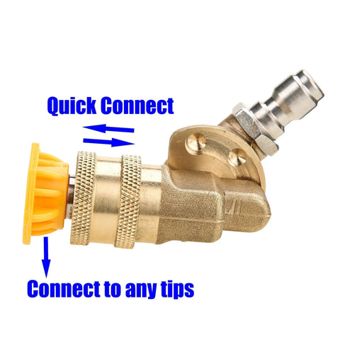 All In One Pressure Washer Accessories Kit With 7 Nozzle Tips And 240 Degree Pivoting Quick Connect Coupler For Quarter Inch Hoses Fits Most Brands Up To 4500 PSI 8 Pack M MINGLE brass pivoting coupler side view