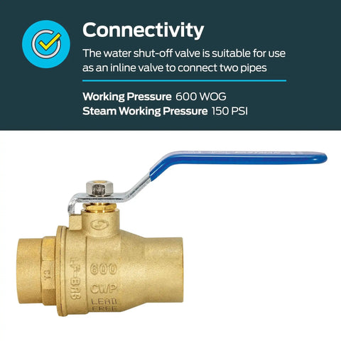 Heavy Duty Full Port Brass Ball Valve For 1 Inch Sweat Connections In Line Plumbing Fitting For Copper Piping In Residential And Commercial Systems Eastman 20065LF Delivers Maximum Water Flow With Minimal Pressure Loss And No Fuss In Line Install