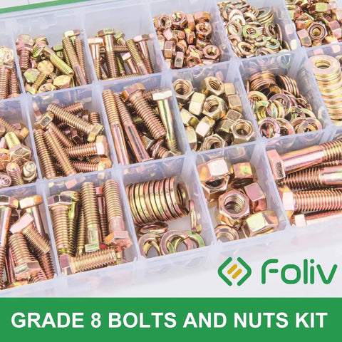 608-Piece Heavy Duty Grade 8.8 Alloy Steel Bolts And Nuts Assortment Kit With SAE And Metric Sizes For DIY Projects visible in compartments