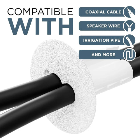 Dual Feed Through Bushing For RG6 Coaxial Cable Pass Through Grommet For Walls And Cabinets Indoor Outdoor White 10 Pack Replaces Coax Wall Plate Easy Install with two cables