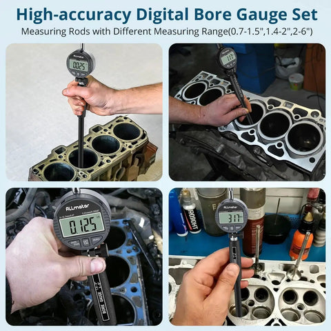 Dial Bore Gauge With 0.7 To 6 Inch Range And 6 Inch Measuring Depth, 0.0005 Inch Accuracy, 23 Anvils being used in engine cylinders