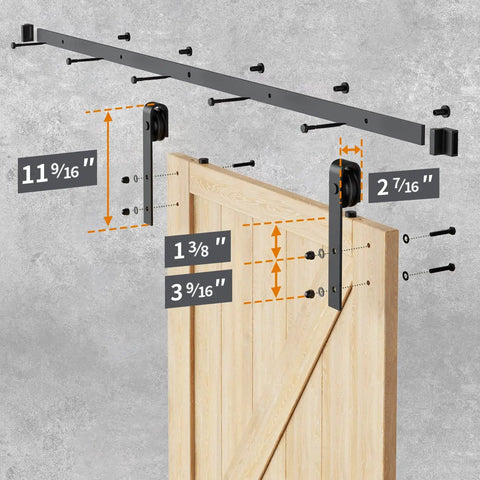 Beefy Heavy Duty Sliding Barn Door Hardware Kit for 6ft Single Door, Smooth Quiet Operation, Black with J Shape Hangers, 11 9/16 inch rail