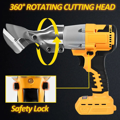 Beast Mode Cordless Metal Shears For Quick Sheet Metal Cuts with 600W brushless motor, 360° rotating cutting head, and safety lock feature.