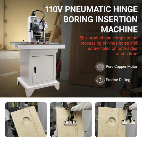 Pro Grade Pneumatic Hinge Drilling Machine For Furniture And Cabinet Installations 110V Upward Punching Single Head 0-50mm Drill Depth