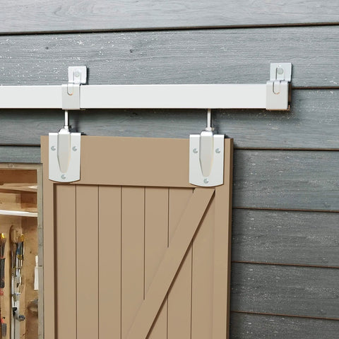 Installed 14ft Box Rail Exterior Barn Door Hardware Kit For Two Doors System Heavy Duty Sliding Track Kit Wall Mount Door Hardware