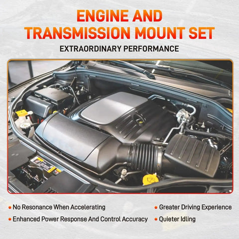 Engine and Transmission Mount Set of 3 for 2011-2019 Jeep Grand Cherokee and Dodge Durango 3.6L 5.7L RWD installed in engine bay