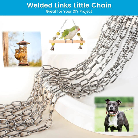 10 Feet Light Duty Stainless Steel Chain With 5 64th Inch Links And 5 32nd Inch Carabiners For Indoor Outdoor Use on white surface