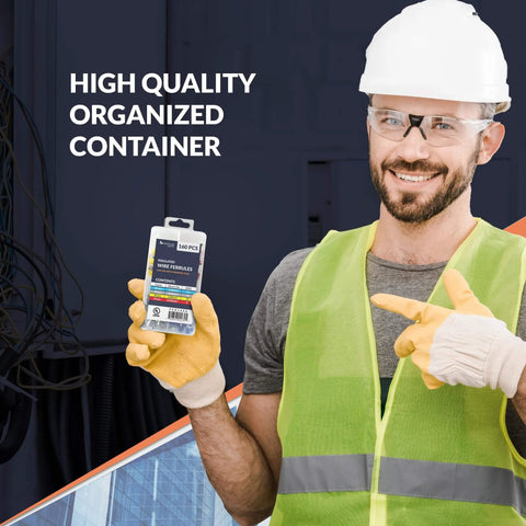 Worker holding Ferrule Crimping Tool Kit Pro Grade With Secure Wire Ferrule Nylon Case And 160 Electrical Wire Connectors