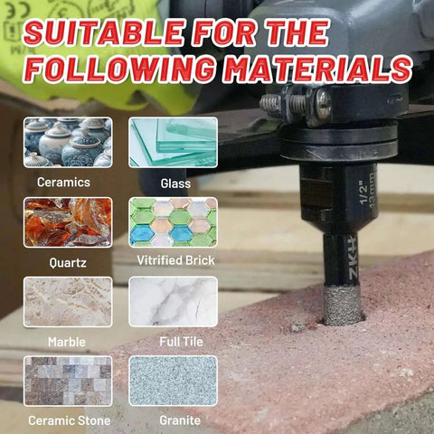 Pro Grade Diamond Core Drill Bits 3/4 Inch Vacuum Brazed Hole Saw For Tile Porcelain Ceramic Marble Stone Glass Granite With 5/8-11 UNC Thread Tough Diamond Edge Long Lasting Cutting For Wet Or Dry Use used on various materials