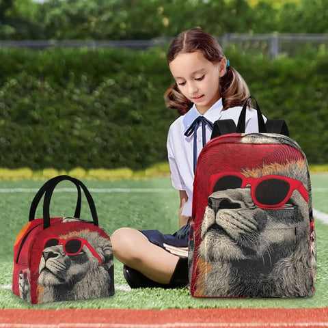 Lion Sunglass Backpack With Insulated Cooler Lunch Box, lightweight 15.6 inch laptop daypack for women and men on grass