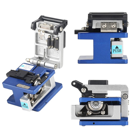 D YEDEMC FTTH fiber tool kit in blue with fiber cleaver, visual fault locator, power meter