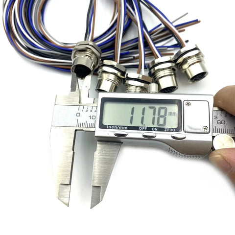 Digital caliper measuring 2Pcs 0.5 Meter M12 5 Pin A Coded Female Front Mount Connector Cable, IP67 waterproof sensor receptacle, 125V 4A.