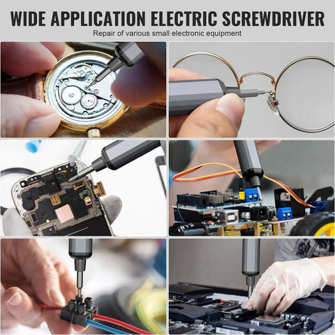 Mini Electric Screwdriver 3.7V Cordless Precision Set Rechargeable 72 In 1 Magnetic Bit Tech Tool Kit in use for electronics repair