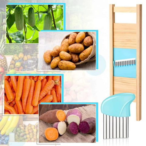 Make Waffle Fries And Crinkle Cut Potatoes With This 2 Piece Stainless Steel Cutter Set Blue For Home