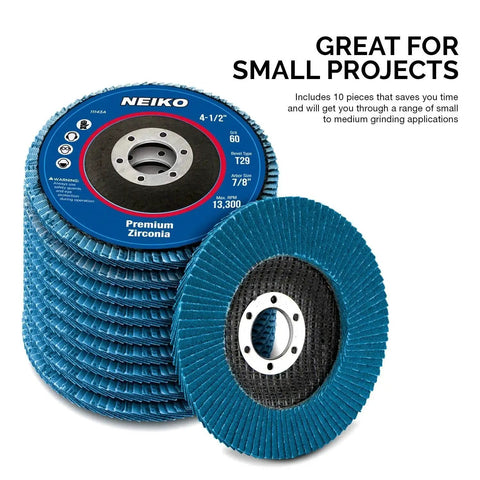Zirconia Flap Discs For Four And A Half Inch Angle Grinder 60 Grit T29 Angled Flapper Wheel Seven Eighth Inch Arbor Ten Pack For Wood And Metal Sanding By Neiko Durable High Temp Grinding Discs