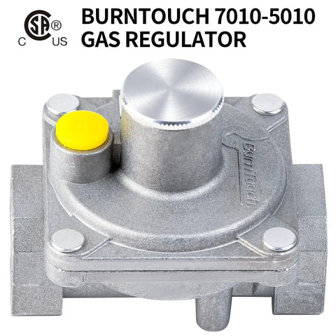 Gas Regulator For Natural Gas And Propane 1/2 PSIG 1/2 In NPT, 120000 BTU/Hr Adjustable with steel body, top view.