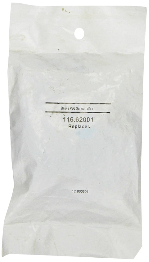 Front view of white plastic bag packaging for brake pad sensor wire, model 116.62001