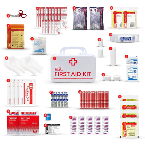 Class B OSHA ANSI Compliant First Aid Kit With 190 Pieces Emergency Medical Supplies In Wall Mountable Plastic Case content