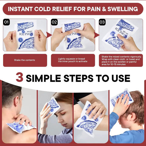 Image showing instant cold relief pack instructions, part of the All In One First Aid Kit For Car Home Travel Camping And Office In Compact Waterproof Hard Case PUMIER Public Emergency Medical Kit For Families And Adults Lifesaver For Any Injury Or Burn.
