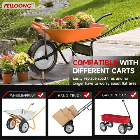 Solid Tire And Wheel Kit For Wheelbarrows And Garden Carts With 14.5 Diameter Flat Free Tire, suitable for various carts
