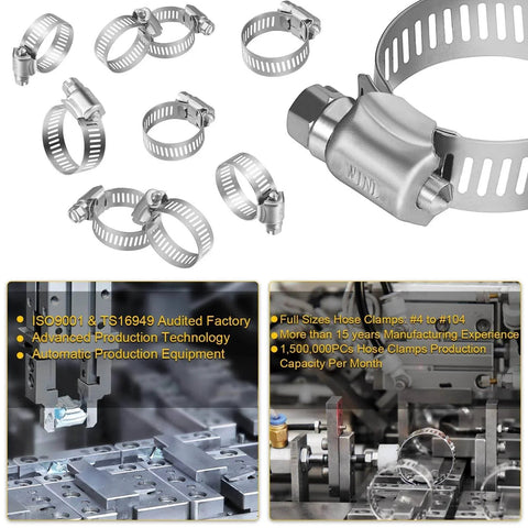 Stainless Steel Hose Clamps 16 Pack SAE 16 Worm Gear Drive Clamps For Automotive Plumbing 3/4 Inch To 1-1/2 Inch Range 19mm 38mm