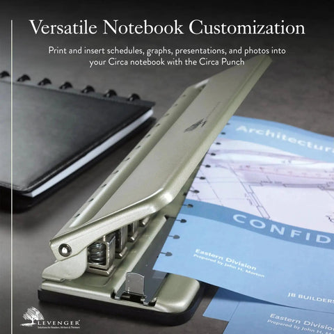 Universal Desk Discbound Hole Punch punching pages, perfect for disc notebooks in home office, school, or business setting.