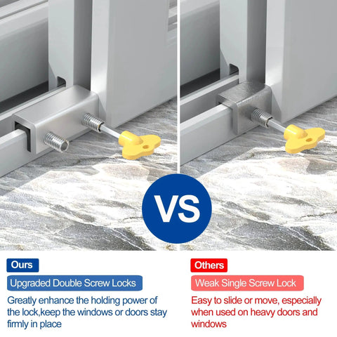 Comparison of 8 Sets Sliding Window Locks With Aluminum Security Door Window Stoppers For Horizontal And Vertical Windows And Doors Adjustable Child Proof Locks For Home Safety Durable Aluminum Alloy Built To Last showing upgraded double screw locks versus single screw locks