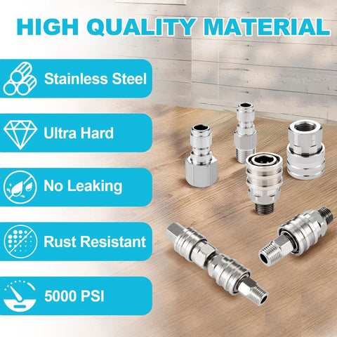 Ciunura 4-piece stainless steel pressure washer quick-connect fittings set, 1/4 in NPT male/female adapters