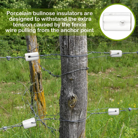 Installed Porcelain Bullnose Electric Fence Insulators 10 Pack White Ceramic Insulators For Fence Wire And Wood Posts Durable Bullnose