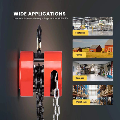 Hand Chain Hoist 1 Ton 2000 Lb Capacity 10 Ft Lift With 2 Heavy Duty Hooks Manual Chain Fall Usage in Factories and Warehouses