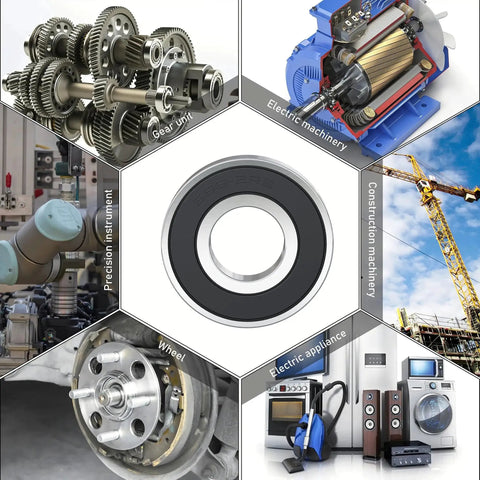 Heavy Duty 688 2RS Deep Groove Ball Bearing 8x16x5mm, rubber sealed, chrome steel, with industrial machinery applications displayed.