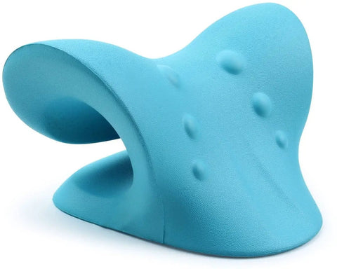 Neck And Shoulder Relaxer Cervical Traction Device For TMJ Pain Relief And Cervical Spine Alignment, blue ergonomic design