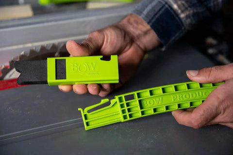 PushPRO PP1 Push Stick For Table Saws With EVA Tipped Push Block That Reduces Vibration And Improves Material Grip For Cleaner Cuts Safer Woodworking And Reversible Replacement Tips shown in use near saw blade