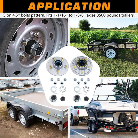 5 On 4.5 Inch Galvanized Trailer Hub Kit For 3500 Lb Axles with multi-view installation on trailer and boat