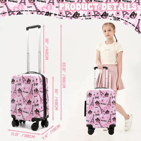Kids 16 Inch Hardside Luggage Set With Spinner Wheels 2 Piece Carry On Suitcase For Toddlers Girls Airline Approved Travel Gear