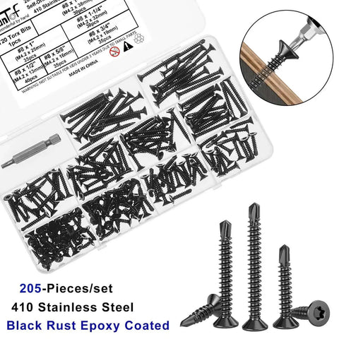 Heavy Duty Torx Drive Self-Tapping Screws for Metal With Flat Head 410 Stainless Steel Black Dacromet Coated TEK Screws Set