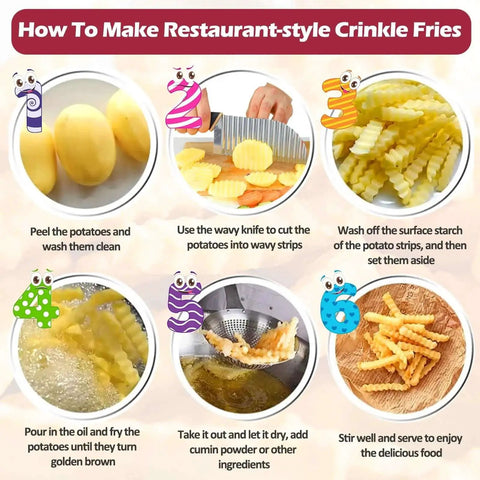 Large Crinkle Cutter Wave Potato Slicer for Easy Fries and Chips with Stainless Steel Blade and Comfortable Handle in use