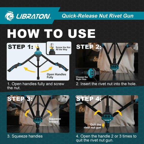Instructions on using Rivet Nut Tool Kit 16 Inch Hand Rivnut Kit With 11 Interchangeable Mandrels And 110 Rivet Nuts