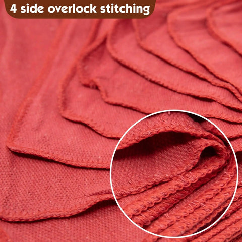 Heavy Duty Shop Towels 50 Pack Cotton Rags 14 By 14 Inches Lint Free Commercial Grade Red showing stitching detail