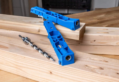 Pocket Hole Jig XL For Thick Lumber And Framing Drills 1.5 To 3.5 Inch Stock Built For 2x4 And 4x4 Builds with drill bit on wood