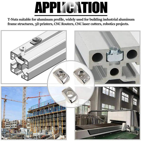 Application of 100 Pcs M8 T Slot Nuts Hammer Head Fasteners For 4040 Aluminum Profiles in industrial settings and construction.